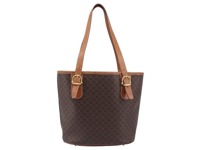 Céline CELINE Macadam Canvas Tote Bag PVC Leder Brown Gold Auth 204214 Braun Golden - Ansicht 2