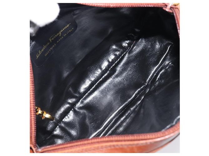 Borsa a tracolla Salvatore Ferragamo Vala in pelle Gold Brown Auth ka6418 - vista 11