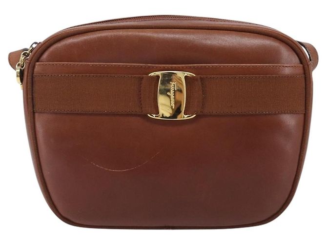 Borsa a tracolla Salvatore Ferragamo Vala in pelle Gold Brown Auth ka6418 - vista 13