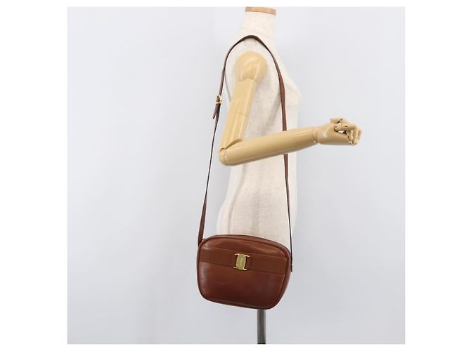 Borsa a tracolla Salvatore Ferragamo Vala in pelle Gold Brown Auth ka6418 - vista 29