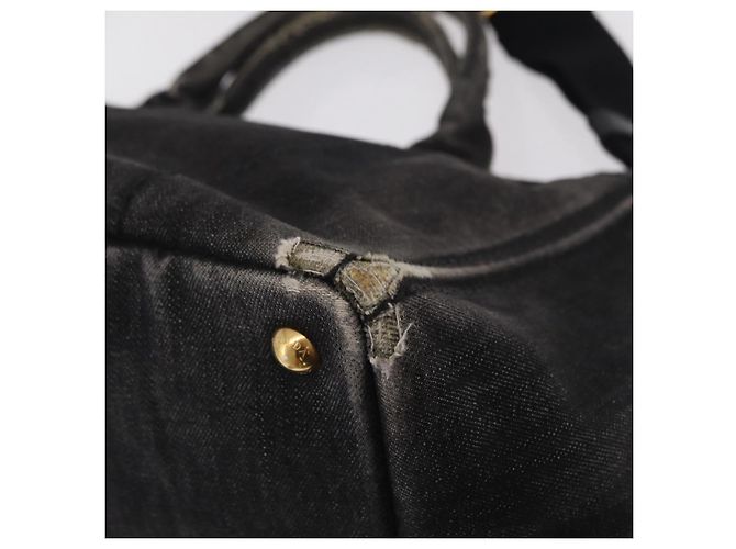 Bolso de mano PRADA Canapa MM Canvas 2way Negro Oro Auth ep16090 Dorado - vista 10