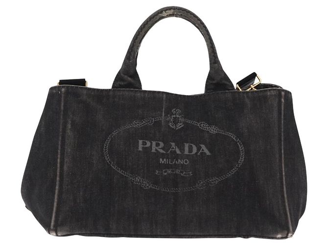 Bolso de mano PRADA Canapa MM Canvas 2way Negro Oro Auth ep16090 Dorado - vista 13