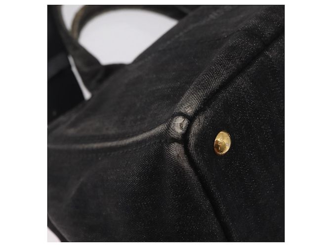 Bolso de mano PRADA Canapa MM Canvas 2way Negro Oro Auth ep16090 Dorado - vista 16