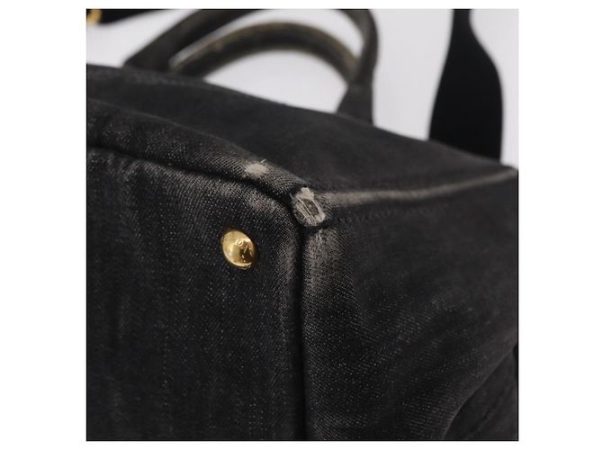 Bolso de mano PRADA Canapa MM Canvas 2way Negro Oro Auth ep16090 Dorado - vista 17