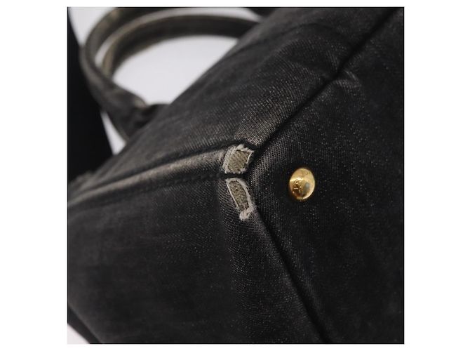 Bolso de mano PRADA Canapa MM Canvas 2way Negro Oro Auth ep16090 Dorado - vista 18
