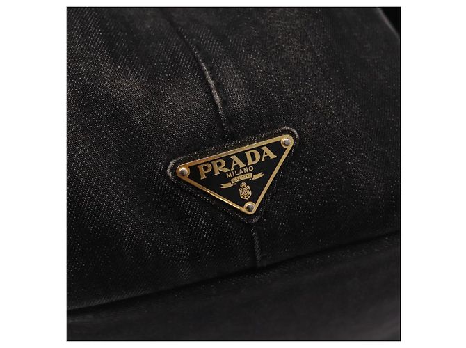 Bolso de mano PRADA Canapa MM Canvas 2way Negro Oro Auth ep16090 Dorado - vista 19