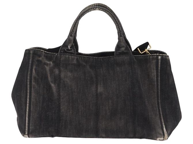 Bolso de mano PRADA Canapa MM Canvas 2way Negro Oro Auth ep16090 Dorado - vista 2