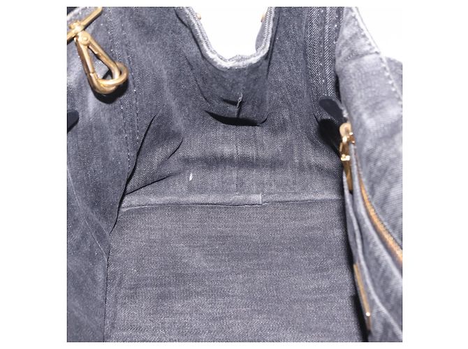 Bolso de mano PRADA Canapa MM Canvas 2way Negro Oro Auth ep16090 Dorado - vista 22