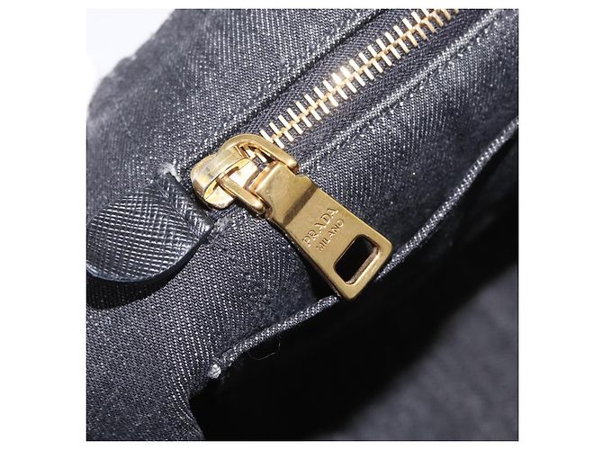 Bolso de mano PRADA Canapa MM Canvas 2way Negro Oro Auth ep16090 Dorado - vista 23