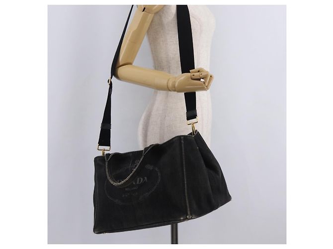 Bolso de mano PRADA Canapa MM Canvas 2way Negro Oro Auth ep16090 Dorado - vista 27