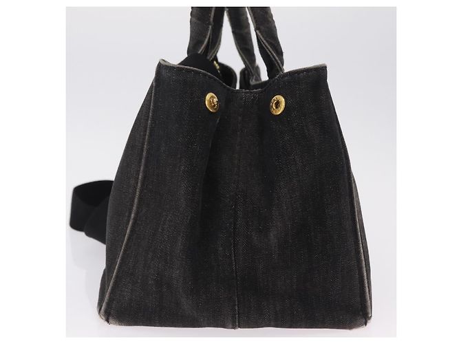 Bolso de mano PRADA Canapa MM Canvas 2way Negro Oro Auth ep16090 Dorado - vista 3