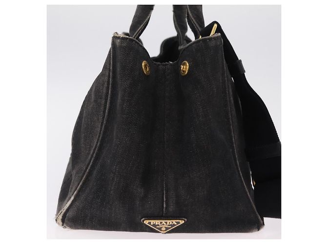Bolso de mano PRADA Canapa MM Canvas 2way Negro Oro Auth ep16090 Dorado - vista 4