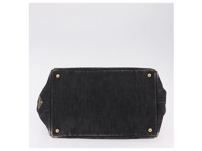 Bolso de mano PRADA Canapa MM Canvas 2way Negro Oro Auth ep16090 Dorado - vista 5