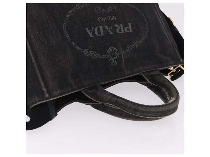 Bolso de mano PRADA Canapa MM Canvas 2way Negro Oro Auth ep16090 Dorado - vista 6