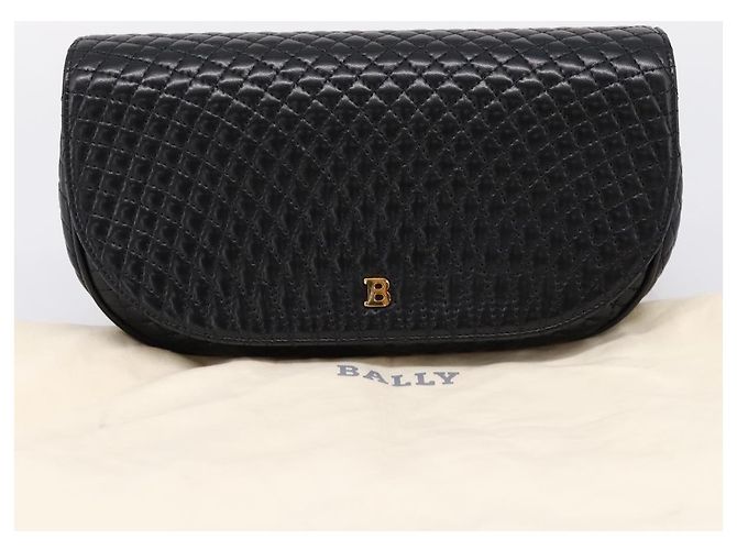 Borsa a tracolla con catena Bally in pelle nera e tono oro Auth BA16160A Nero - vista 12