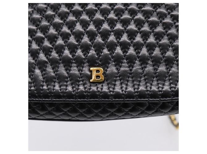 Borsa a tracolla con catena Bally in pelle nera e tono oro Auth BA16160A Nero - vista 17