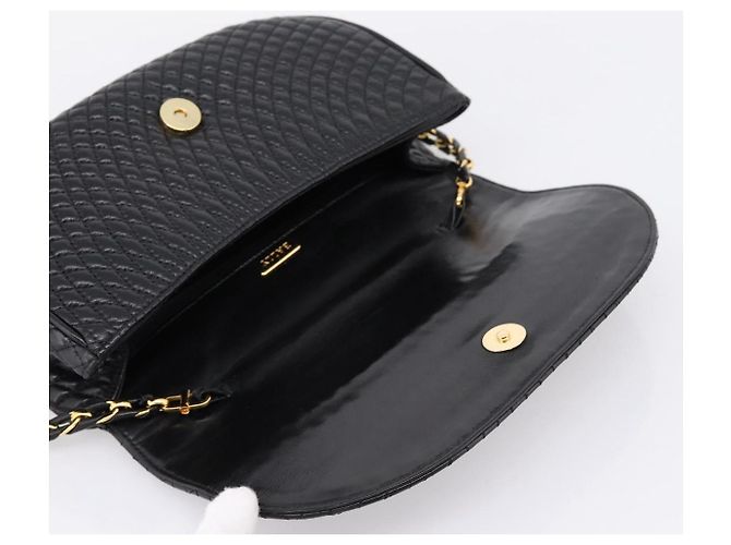 Borsa a tracolla con catena Bally in pelle nera e tono oro Auth BA16160A Nero - vista 18