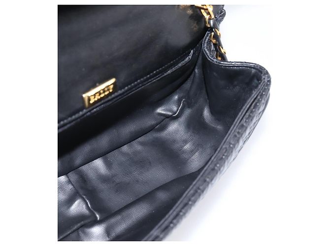 Borsa a tracolla con catena Bally in pelle nera e tono oro Auth BA16160A Nero - vista 20