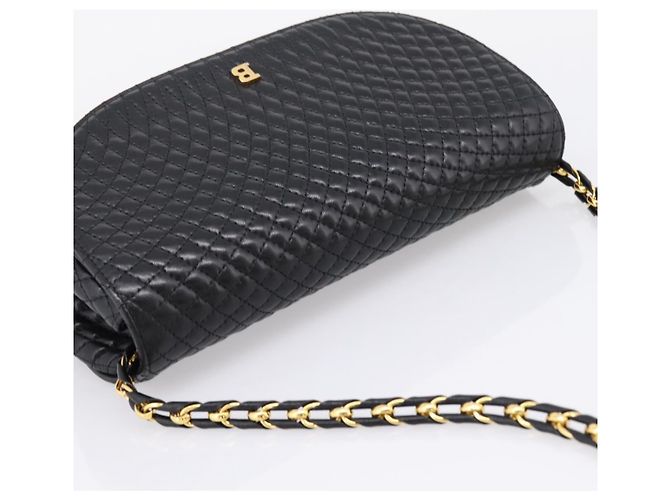 Borsa a tracolla con catena Bally in pelle nera e tono oro Auth BA16160A Nero - vista 6