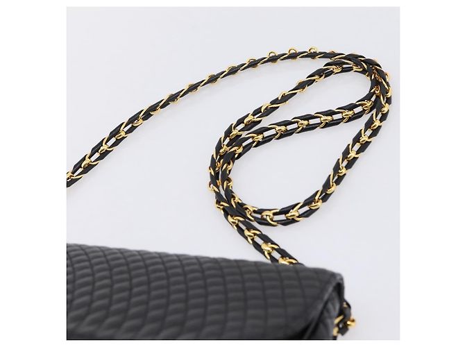 Borsa a tracolla con catena Bally in pelle nera e tono oro Auth BA16160A Nero - vista 8