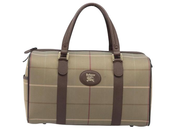 Burberrys Nova Check Boston Bag Canvas Brown Gold Auth 204885A Braun Golden - Ansicht 13