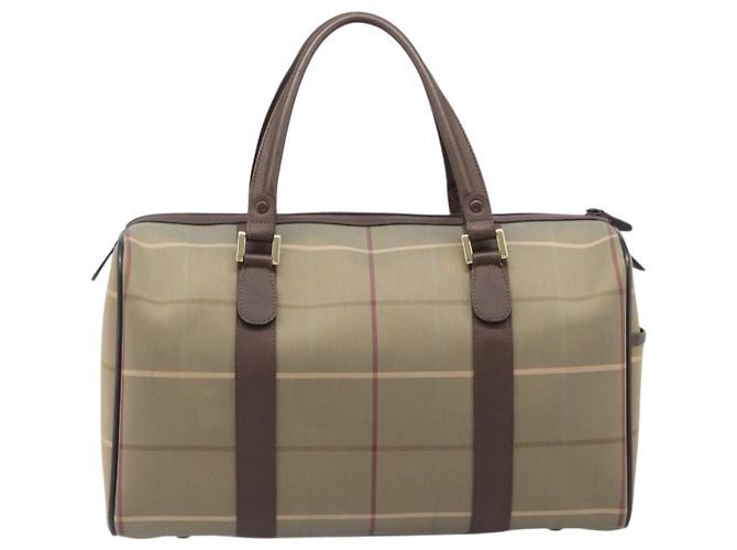 Burberrys Nova Check Boston Bag Canvas Brown Gold Auth 204885A Braun Golden - Ansicht 2