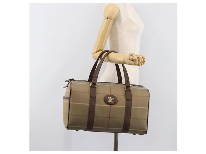 Burberrys Nova Check Boston Bag Canvas Brown Gold Auth 204885A Braun Golden - Ansicht 23