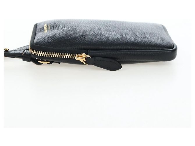 BURBERRY Shoulder Pouch Leather Black Gold Auth am12646V Schwarz Golden - Ansicht 3