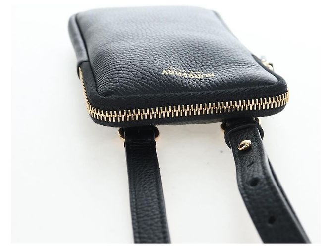 BURBERRY Shoulder Pouch Leather Black Gold Auth am12646V Schwarz Golden - Ansicht 6