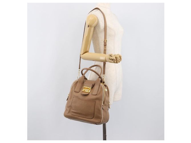 Borsa a mano Miu Miu in pelle 2way Beige Gold Auth 204057V D'oro - vista 29