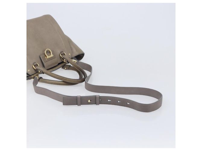 Borsa Salvatore Ferragamo Gancini in pelle 2way Grigio Oro Auth LN143 Marrone D'oro - vista 8
