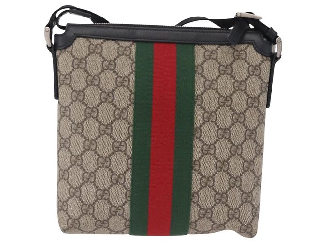 Borsa a tracolla GUCCI GG Supreme Web Sherry Line PVC Beige 471454 Auth ki6878A Argento - vista 2