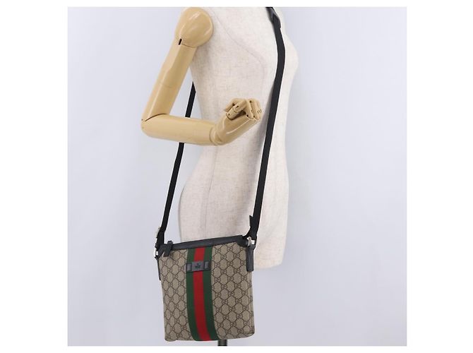 Borsa a tracolla GUCCI GG Supreme Web Sherry Line PVC Beige 471454 Auth ki6878A Argento - vista 26