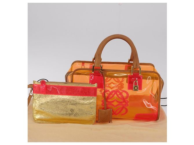 Borsa a mano LOEWE Anagram Americana 28 in vinile Orange Gold Auth 206052V D'oro Arancione - vista 12