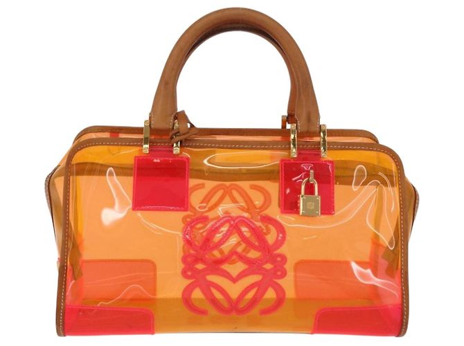 Borsa a mano LOEWE Anagram Americana 28 in vinile Orange Gold Auth 206052V D'oro Arancione - vista 13