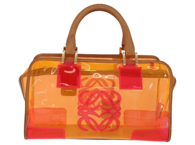 Borsa a mano LOEWE Anagram Americana 28 in vinile Orange Gold Auth 206052V D'oro Arancione - vista 2