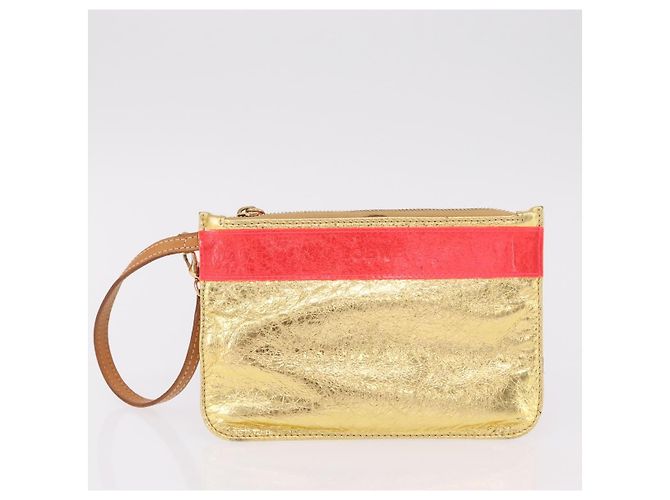 Borsa a mano LOEWE Anagram Americana 28 in vinile Orange Gold Auth 206052V D'oro Arancione - vista 26