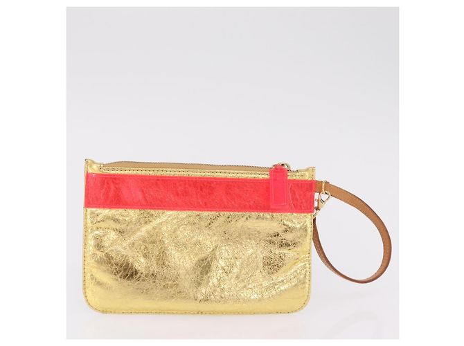 Borsa a mano LOEWE Anagram Americana 28 in vinile Orange Gold Auth 206052V D'oro Arancione - vista 27