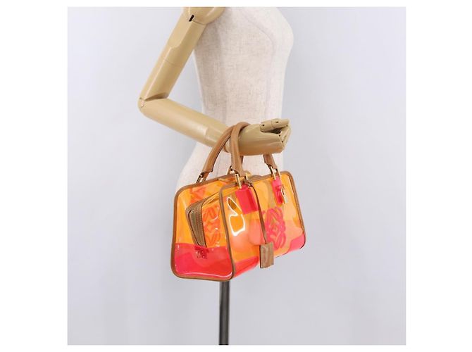 Borsa a mano LOEWE Anagram Americana 28 in vinile Orange Gold Auth 206052V D'oro Arancione - vista 29