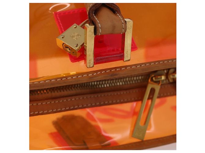 Borsa a mano LOEWE Anagram Americana 28 in vinile Orange Gold Auth 206052V D'oro Arancione - vista 7