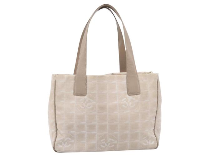 Borsa Tote CHANEL New Travel Line Canvas Beige CC Tono Oro Auth gh2368 - vista 13