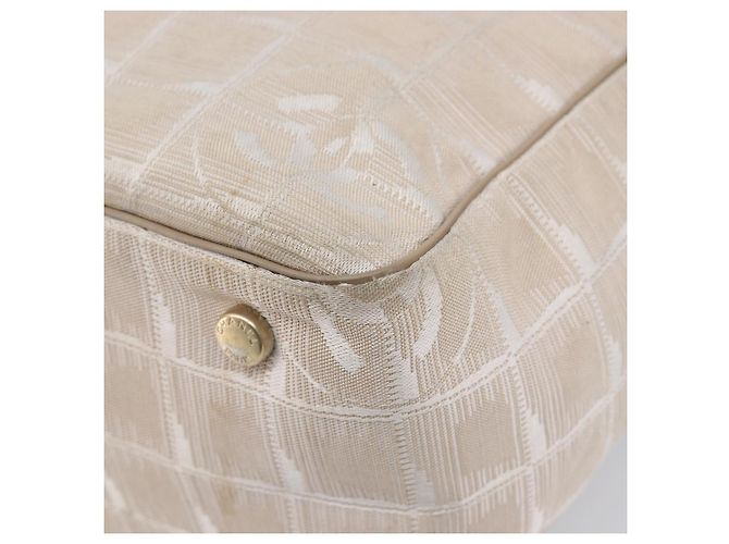 Borsa Tote CHANEL New Travel Line Canvas Beige CC Tono Oro Auth gh2368 - vista 15