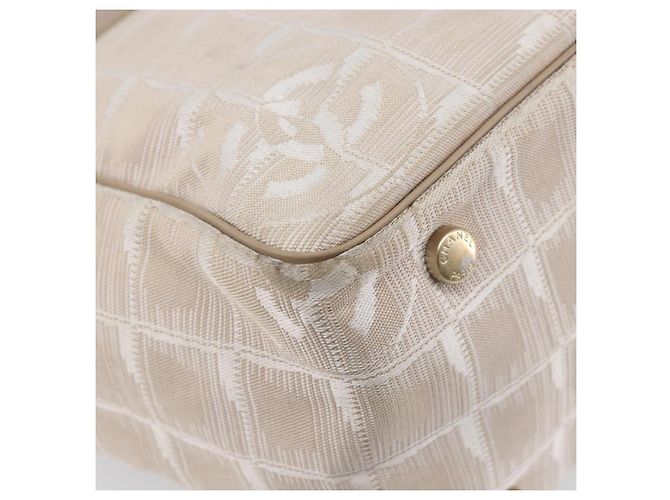 Borsa Tote CHANEL New Travel Line Canvas Beige CC Tono Oro Auth gh2368 - vista 16