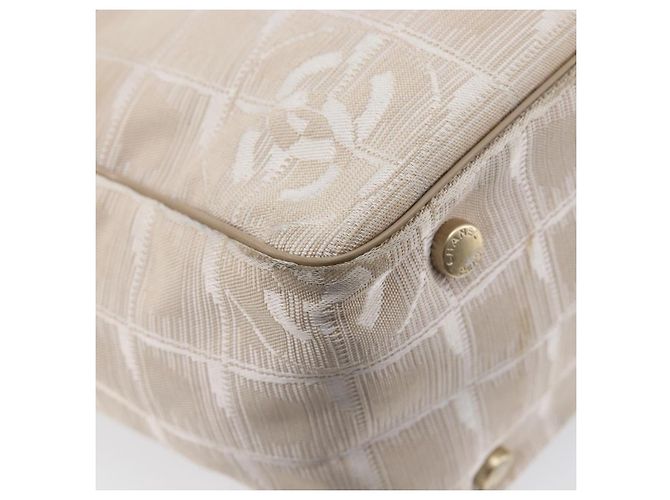 Borsa Tote CHANEL New Travel Line Canvas Beige CC Tono Oro Auth gh2368 - vista 18