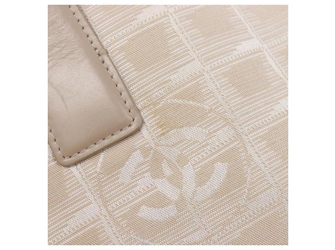 Borsa Tote CHANEL New Travel Line Canvas Beige CC Tono Oro Auth gh2368 - vista 19