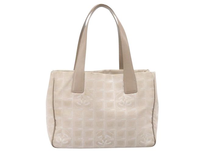 Borsa Tote CHANEL New Travel Line Canvas Beige CC Tono Oro Auth gh2368 - vista 2