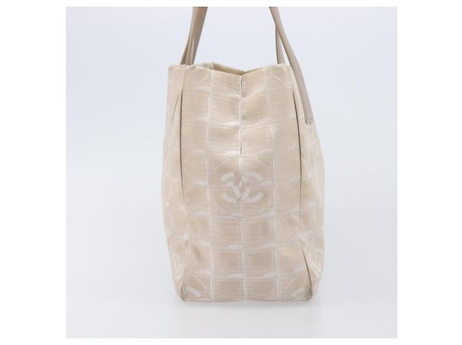 Borsa Tote CHANEL New Travel Line Canvas Beige CC Tono Oro Auth gh2368 - vista 3