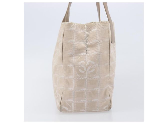 Borsa Tote CHANEL New Travel Line Canvas Beige CC Tono Oro Auth gh2368 - vista 4