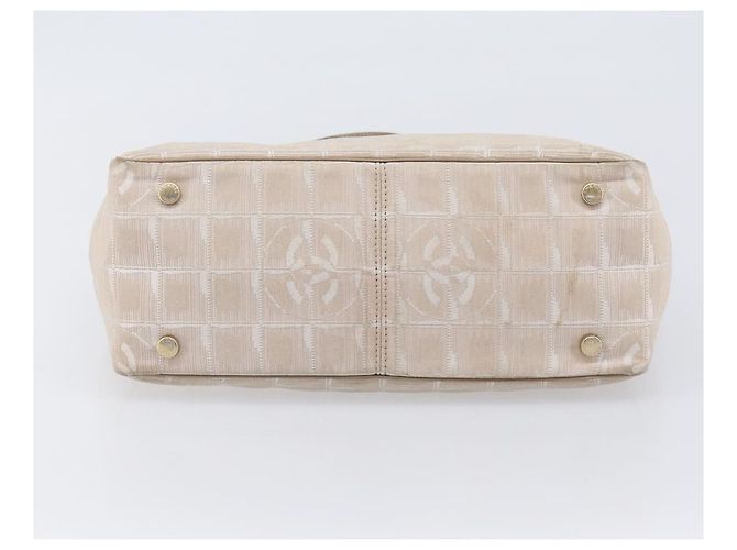 Borsa Tote CHANEL New Travel Line Canvas Beige CC Tono Oro Auth gh2368 - vista 5