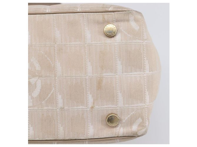 Borsa Tote CHANEL New Travel Line Canvas Beige CC Tono Oro Auth gh2368 - vista 6
